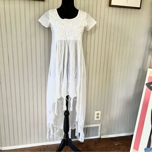 Little Treasures All White Gauzy Cotton Hi Low Shirt Dress